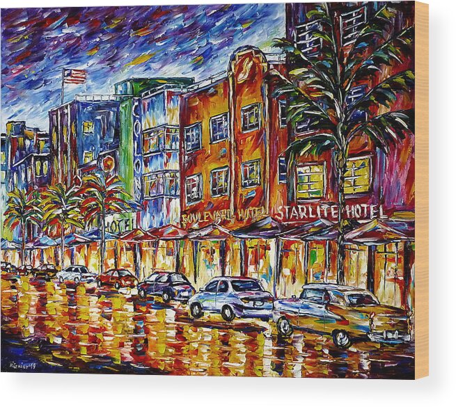 I Love Miami Wood Print featuring the painting Miami Beach by Mirek Kuzniar