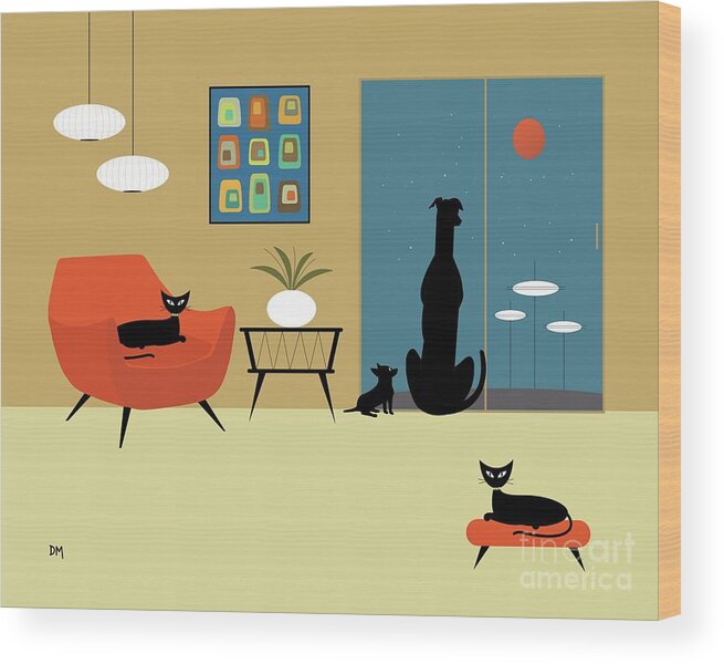 Mid Century Cat Wood Print featuring the digital art Mid Century Cats and Dogs by Donna Mibus