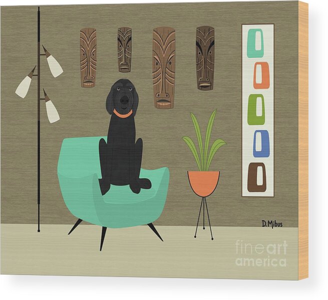Mid Century Dog Wood Print featuring the digital art Mid Century Danoodle Dog by Donna Mibus