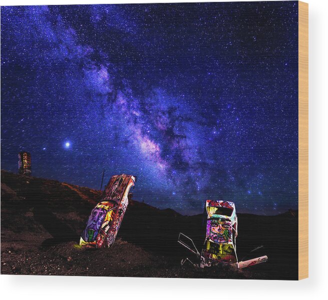 America Wood Print featuring the photograph Milky Way Over Mojave Graffiti 3 by James Sage