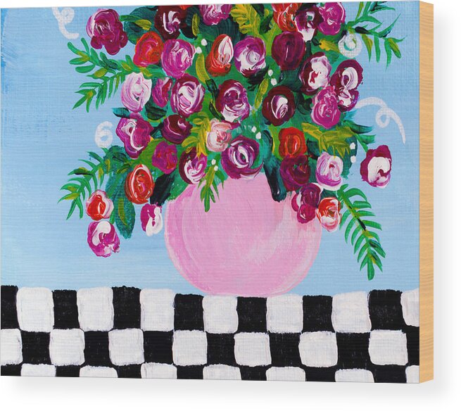 Floral Bouquet Wood Print featuring the painting Mini Check 2 by Beth Ann Scott