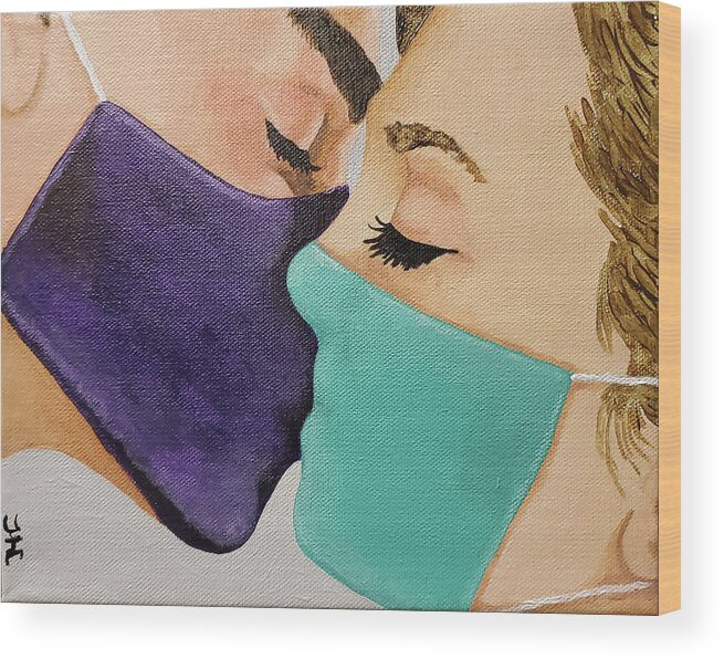 Masks Wood Print featuring the painting Modern Love by Jean Haynes