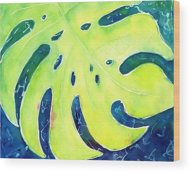 Tropical Wood Print featuring the painting Monstera Tropical Leaves 4 by Carlin Blahnik CarlinArtWatercolor