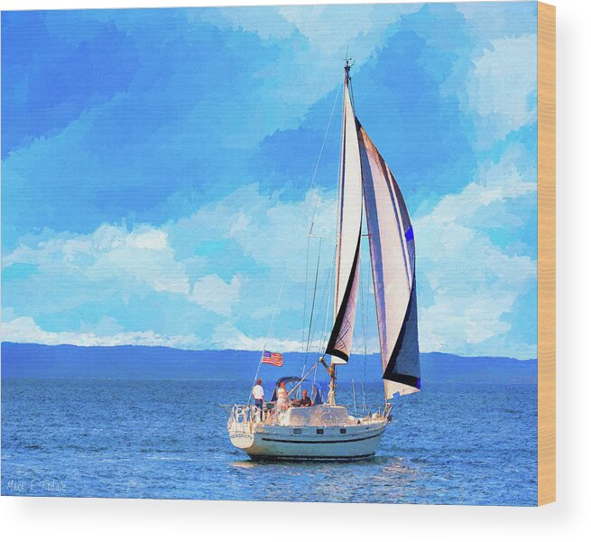 Sailboat Wood Print featuring the digital art Monterey Bay Sailboat by Mark Tisdale