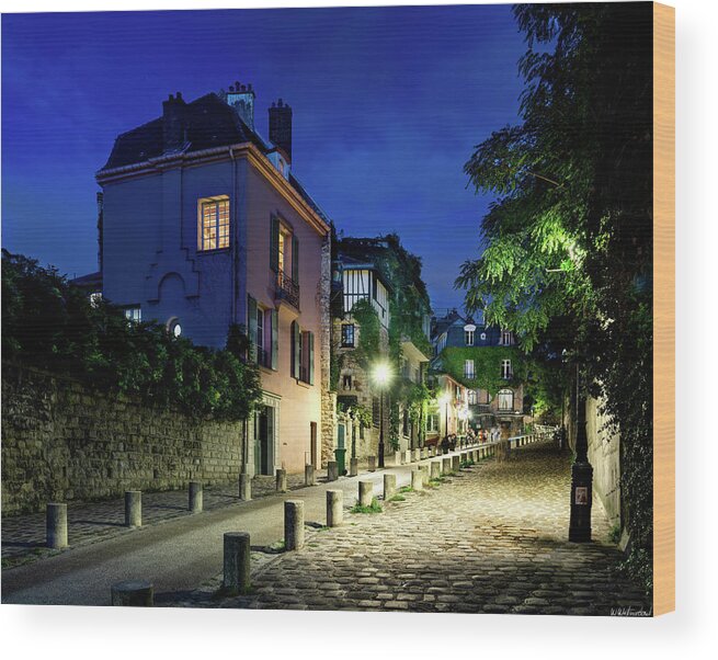 Paris Wood Print featuring the photograph Montmartre Street at Dusk by Weston Westmoreland