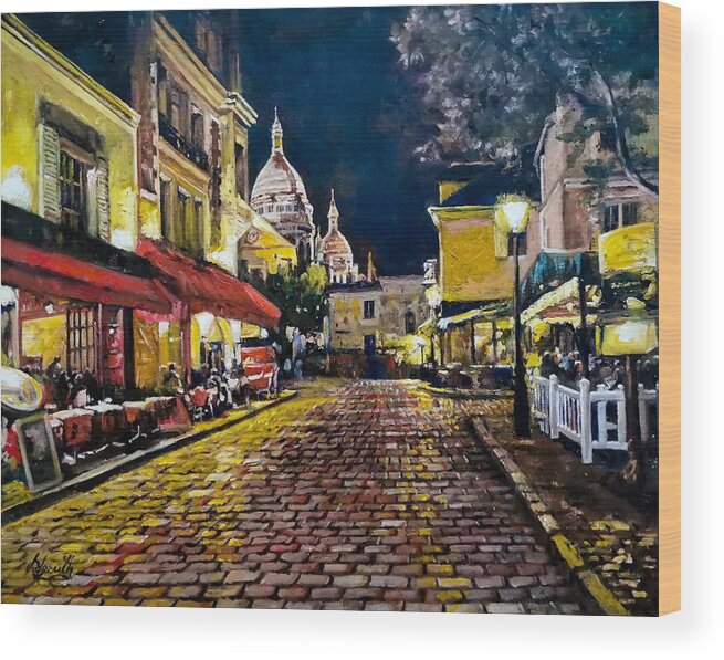  Wood Print featuring the painting Montmatre, Paris by Raouf Oderuth