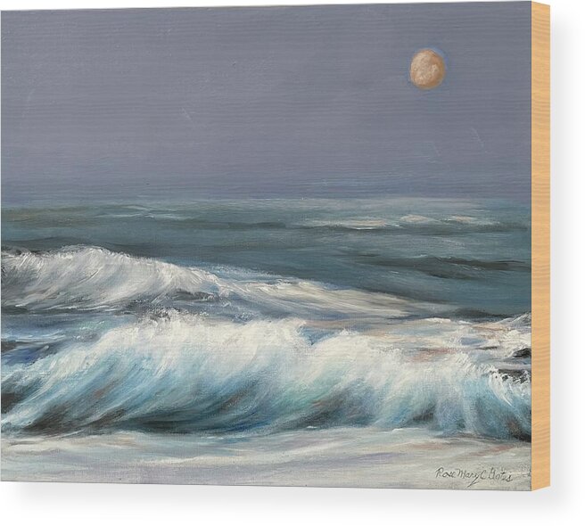 Beach Wood Print featuring the painting Moon in Orange by Rose Mary Gates