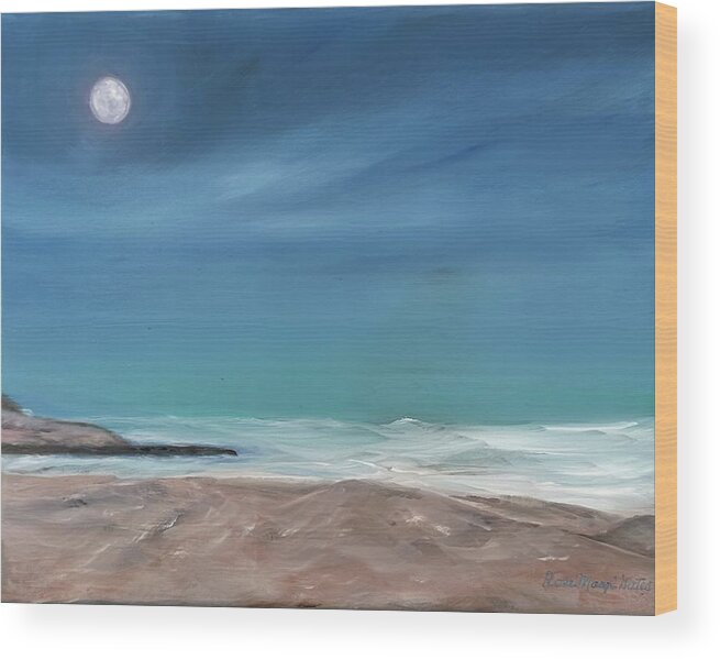 Moon Wood Print featuring the painting Moonlit Beach by Rose Mary Gates