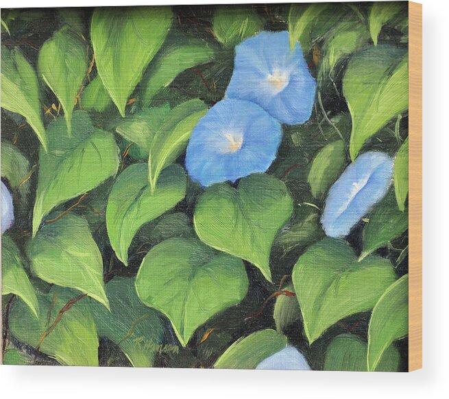 Garden Wood Print featuring the painting Morning Glories by Rick Hansen
