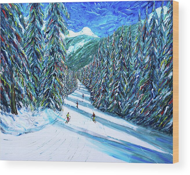 Ski Wood Print featuring the painting Morzine Ski Print from Portes Du Soleil by Pete Caswell