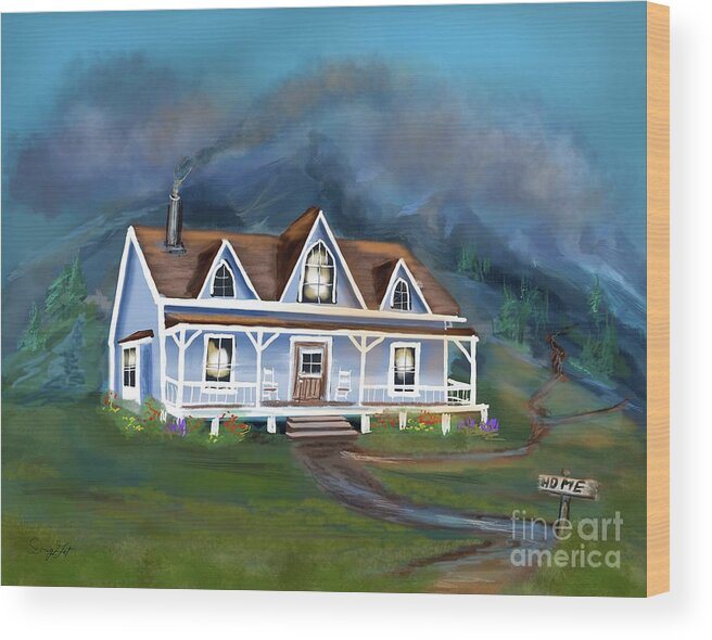 Cabin Wood Print featuring the digital art Mountain Home by Doug Gist
