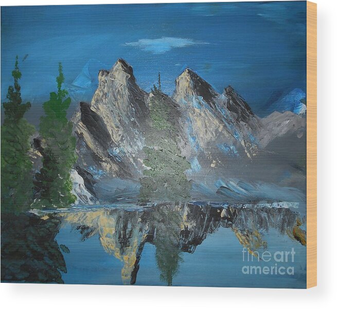 Mountains Wood Print featuring the painting Mountain Reflection Painting # 364 by Donald Northup