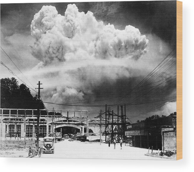 Atomic Bomb Wood Print featuring the photograph Mushroom Cloud Over Nagasaki From Koyagi-jima - WW2 - 1945 by War Is Hell Store