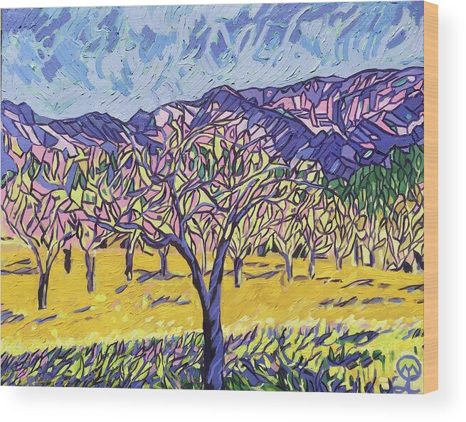 Mustard In The Olive Grove In Napa Valley Wood Print featuring the painting Mustard in the Olive Grove in Napa Valley by Therese Legere