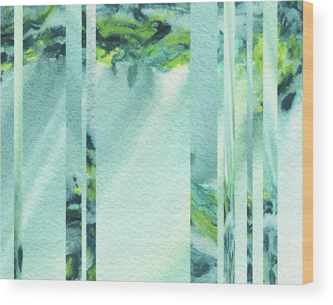 Green Wood Print featuring the painting Mystic Rain Abstract Modern Decor Watercolor VII by Irina Sztukowski