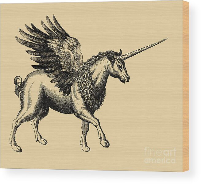Unicorn Wood Print featuring the digital art Mythical Beast by Madame Memento