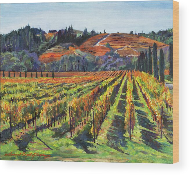 Vineyards Wood Print featuring the painting Napa Cabernet Harvest by David Lloyd Glover