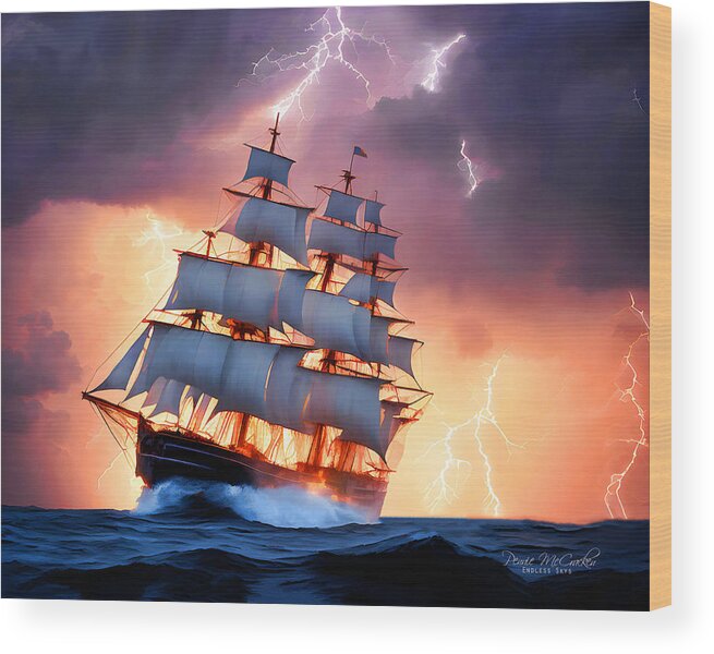 Ship Wood Print featuring the mixed media Navigating the Storm by Pennie McCracken