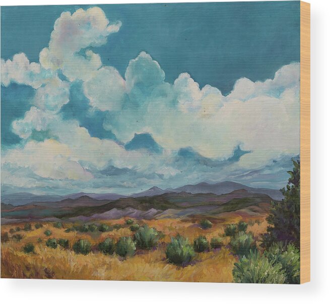 Sky Wood Print featuring the painting New Mexico summer by Carol Klingel