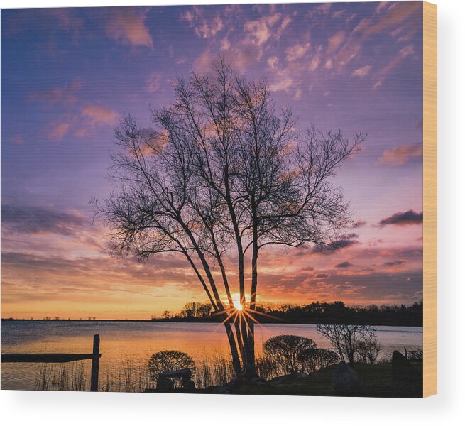 Niles Pond Wood Print featuring the photograph Niles Pond Sunrise, E. Gloucester MA. by Michael Hubley
