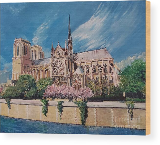 Notre Dame Wood Print featuring the painting Notre Dame by Merana Cadorette