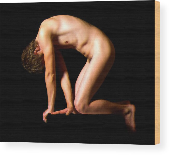 Nude Getting Up Wood Print featuring the painting Nude Getting Up by Troy Caperton