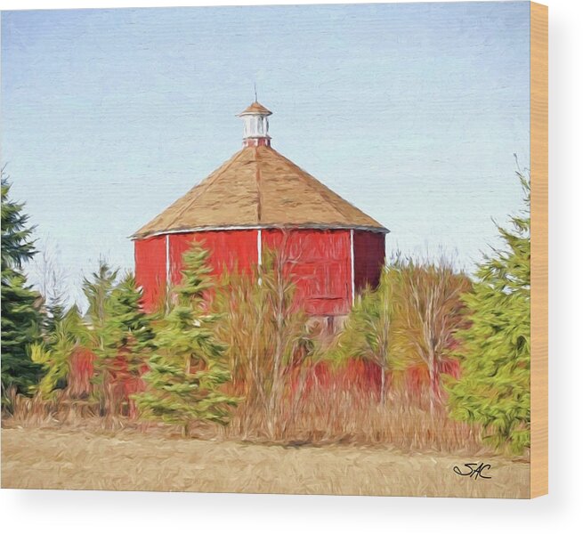 Grafton Wood Print featuring the digital art Octagonal Barn, Town of Grafton, WI by Stacey Carlson