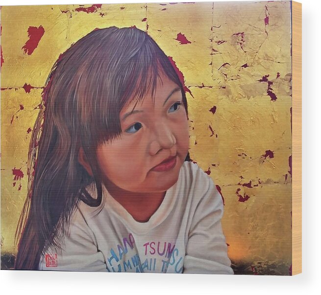 Portraiture Wood Print featuring the painting Ohana by Thu Nguyen