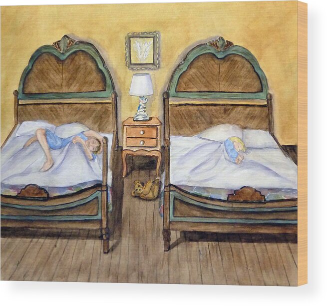 Vintage Beds Wood Print featuring the painting Old Fashion Bedtime by Kelly Mills