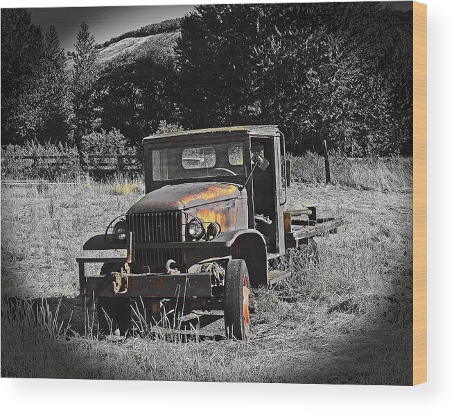 Wood Print featuring the digital art Old Truck On Sarp Ranch by Fred Loring