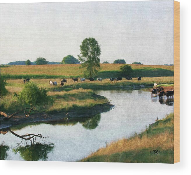 Onion River Wood Print featuring the digital art Onion River Cows by Stacey Carlson