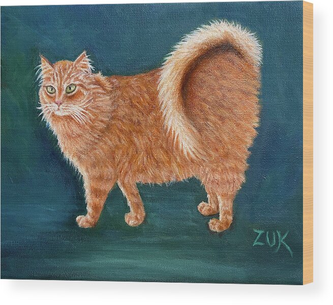 American Ringtail Cat Wood Print featuring the painting Orange Ringtail Cat by Karen Zuk Rosenblatt