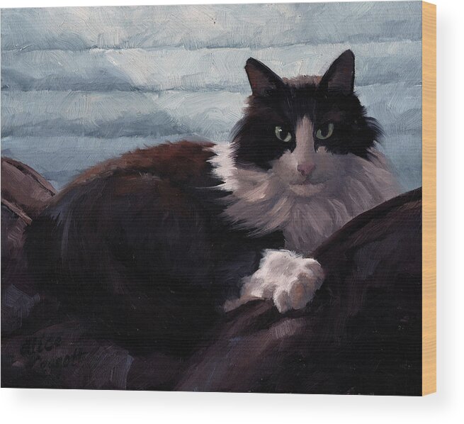 Cat Wood Print featuring the painting Oreo by Alice Leggett