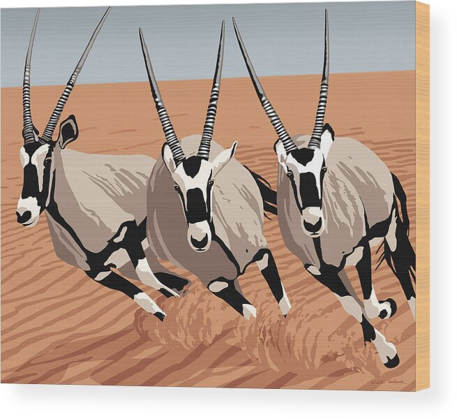 Nikita Coulombe Wood Print featuring the painting Oryxes by Nikita Coulombe