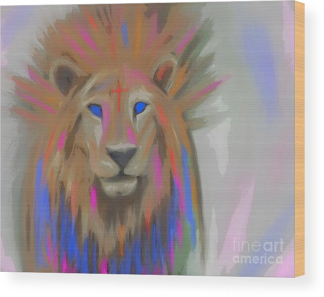 Lion Wood Print featuring the mixed media Overcomer by Jessica Eli