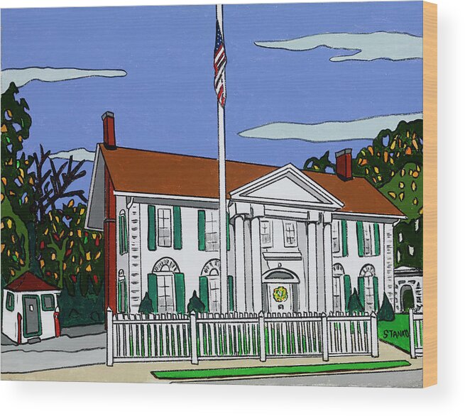Valley Stream Historical Society Wood Print featuring the painting Pagan Fletcher House by Mike Stanko