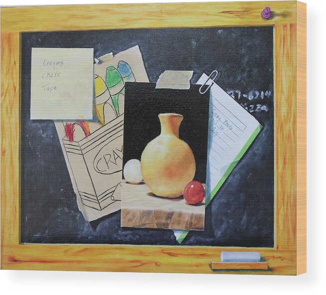 Trompe L'oeil Wood Print featuring the painting Paper and Chalk by Dorsey Northrup