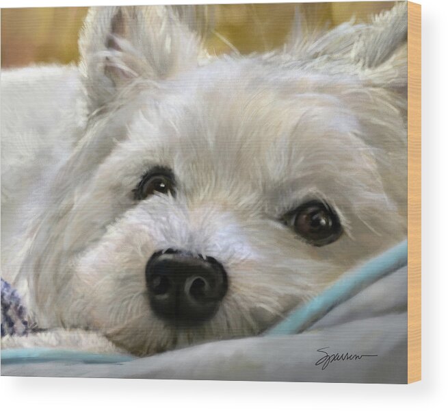 Westie Wood Print featuring the pastel Peaceful Easy Feeling by Mary Sparrow