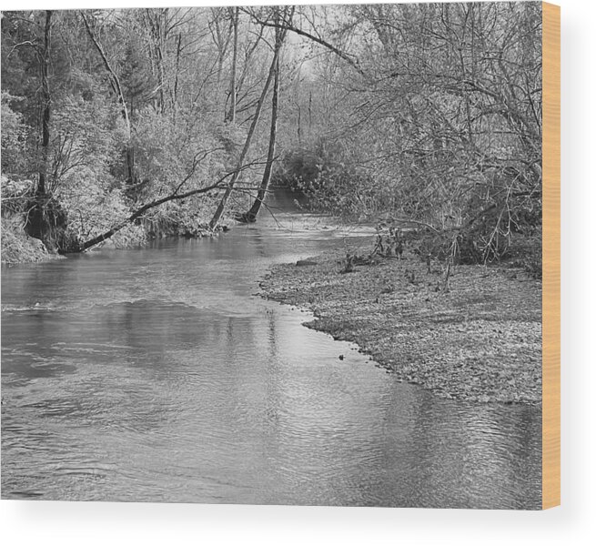 Creek Wood Print featuring the photograph Peacefully Flowing BW by Lee Darnell