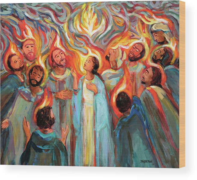 Jen Norton Wood Print featuring the painting Pentecost by Jen Norton