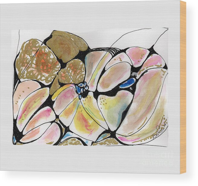 Abstract Wood Print featuring the mixed media Petals In A Secret Garden by Zsanan Studio