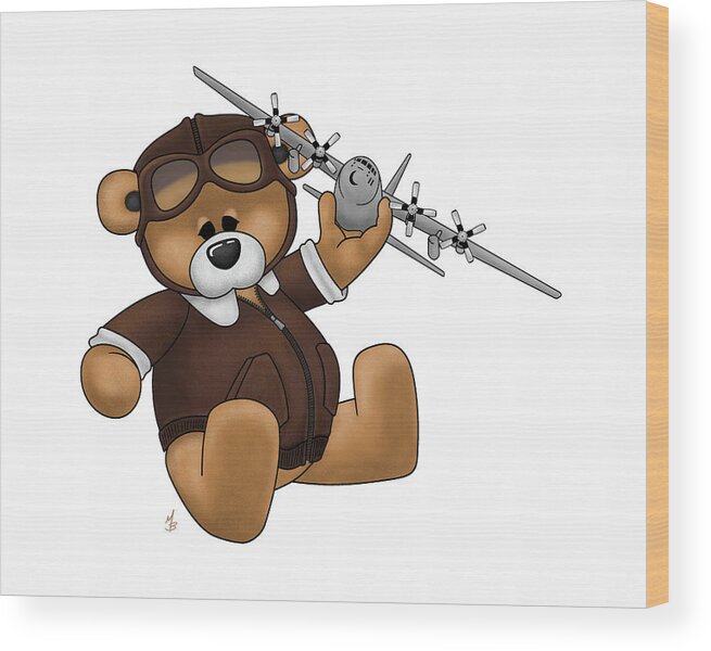 C-130 Wood Print featuring the digital art Pilot Bear - Playtime by Michael Brooks