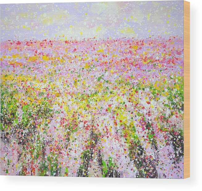 Nature Wood Print featuring the painting 	Pink flower field. by Iryna Kastsova