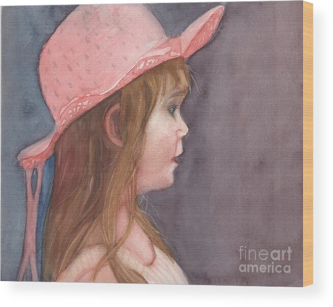 Child With Hat Wood Print featuring the painting Pink Hat by Vicki B Littell