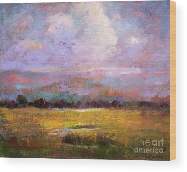 Clouds Wood Print featuring the painting Pink Sky by Radha Rao