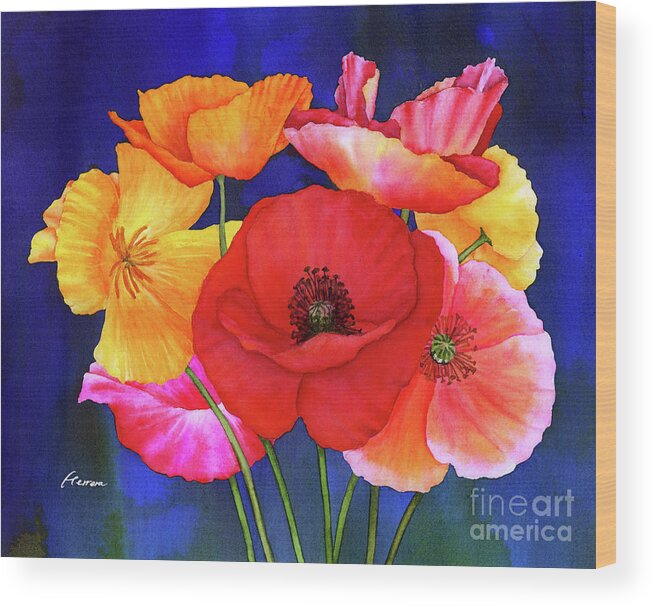 Poppy Wood Print featuring the painting Poppies by Hailey E Herrera