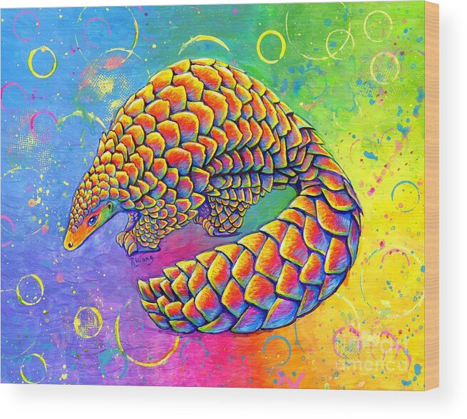 Pangolin Wood Print featuring the painting Psychedelic Pangolin by Rebecca Wang