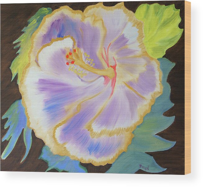 Hibiscus Wood Print featuring the painting Purple Cotton Breeze by Meryl Goudey