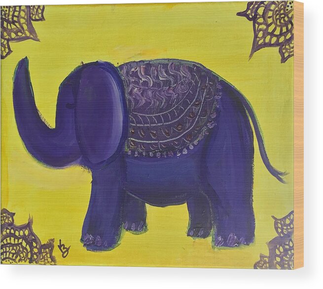 Acrylic Painting Wood Print featuring the painting Purple Elephant by Karen Buford