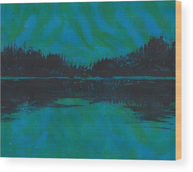Northern Lights Wood Print featuring the painting Pyschedelic by Ruth Kamenev